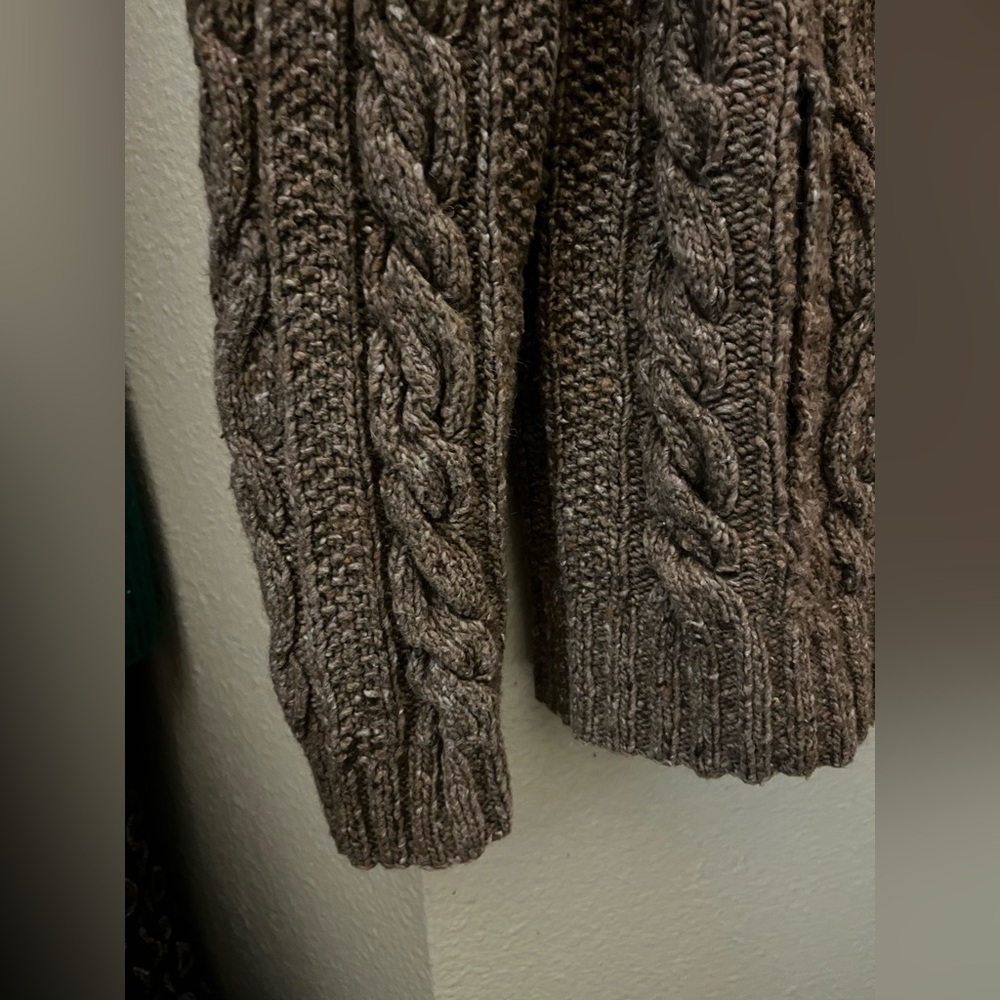 Lauren Ralph Lauren Hand Knit Brown Cable Knit 1/4 zip Sweater size Medium - Picture 6 of 13